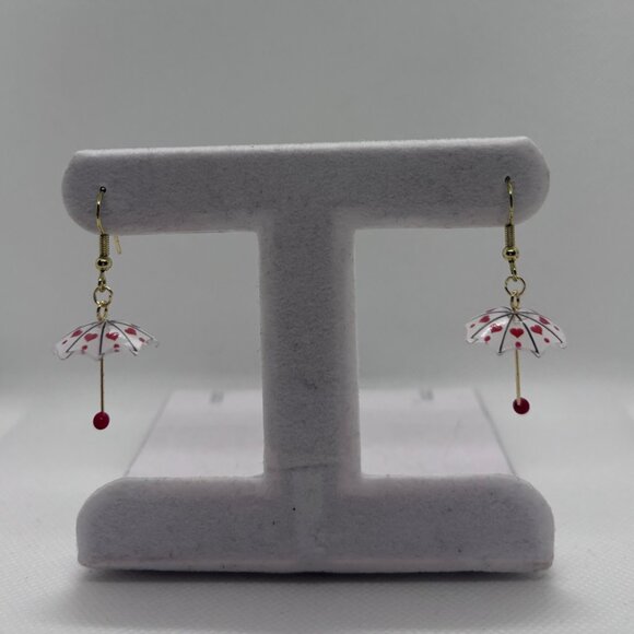 Handmade Unique One of a Kind Umbrella Red Heart Earrings - Picture 6 of 6